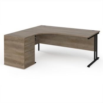 Maestro 25 left hand ergonomic desk 1800mm with black cantilever frame and desk high pedestal - Nebraska Oak - EBK18LNO
