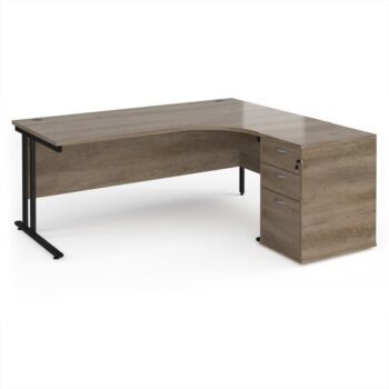 Maestro 25 right hand ergonomic desk 1800mm with black cantilever frame and desk high pedestal - Nebraska Oak - EBK18RNO