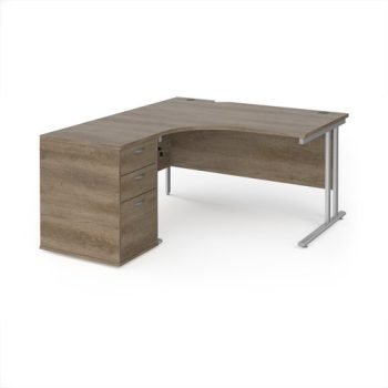 Maestro 25 left hand ergonomic desk 1400mm with silver cantilever frame and desk high pedestal - Nebraska Oak - EBS14LNO