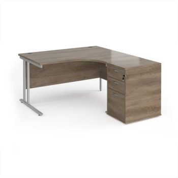 Maestro 25 right hand ergonomic desk 1400mm with silver cantilever frame and desk high pedestal - Nebraska Oak - EBS14RNO
