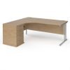 Maestro 25 left hand ergonomic desk 1800mm with silver cantilever frame and desk high pedestal - Kendal Oak - EBS18LKO
