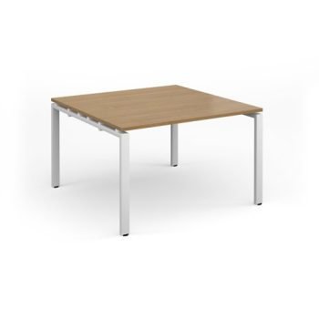 Adapt square boardroom table 1200mm x 1200mm - white frame Grey Oak Top - EBT1212-WH-GO