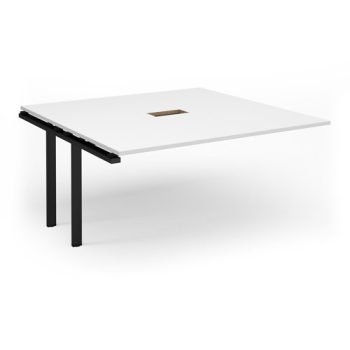 Adapt boardroom table add on unit 1600mm x 1600mm with central cutout 272mm x 132mm - black frame White Top - EBT1616-AB-CO-K-WH