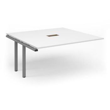 Adapt boardroom table add on unit 1600mm x 1600mm with central cutout 272mm x 132mm - silver frame White Top - EBT1616-AB-CO-S-WH