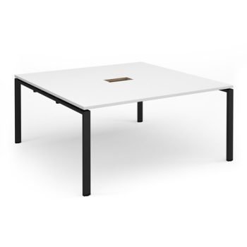 Adapt square boardroom table 1600mm x 1600mm with central cutout 272mm x 132mm - black frame White Top - EBT1616-CO-K-WH