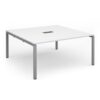 Adapt square boardroom table 1600mm x 1600mm with central cutout 272mm x 132mm - silver frame White Top - EBT1616-CO-S-WH