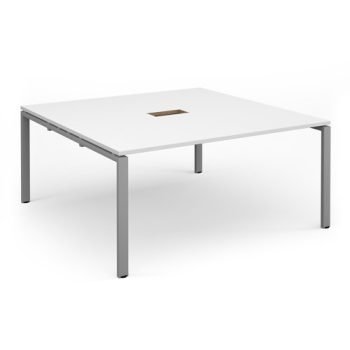 Adapt square boardroom table 1600mm x 1600mm with central cutout 272mm x 132mm - silver frame White Top - EBT1616-CO-S-WH
