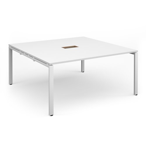 Adapt square boardroom table 1600mm x 1600mm with central cutout 272mm x 132mm - white frame White Top - EBT1616-CO-WH-WH