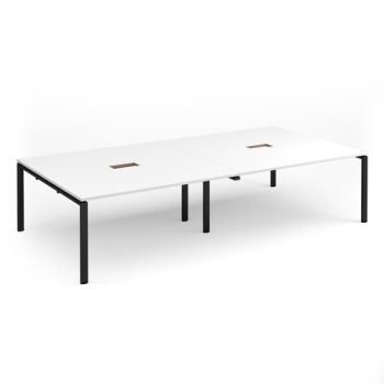 Adapt rectangular boardroom table 3200mm x 1600mm with 2 cutouts 272mm x 132mm - black frame White Top - EBT3216-CO-K-WH