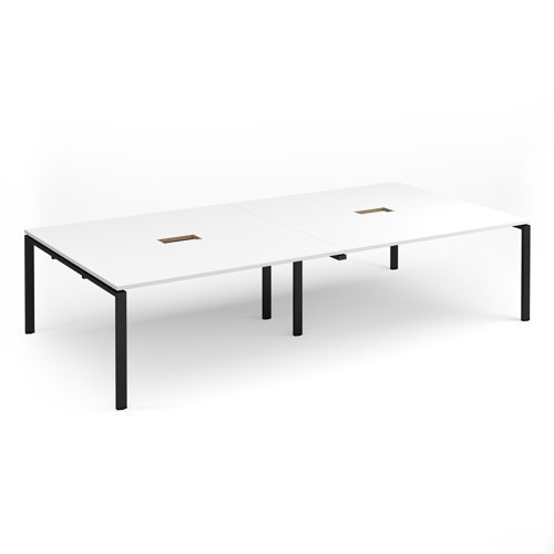 Adapt rectangular boardroom table 3200mm x 1600mm with 2 cutouts 272mm x 132mm - black frame White Top - EBT3216-CO-K-WH
