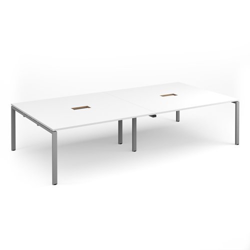 Adapt rectangular boardroom table 3200mm x 1600mm with 2 cutouts 272mm x 132mm - silver frame White Top - EBT3216-CO-S-WH
