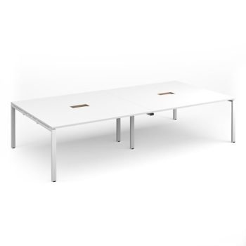 Adapt rectangular boardroom table 3200mm x 1600mm with 2 cutouts 272mm x 132mm - white frame White Top - EBT3216-CO-WH-WH