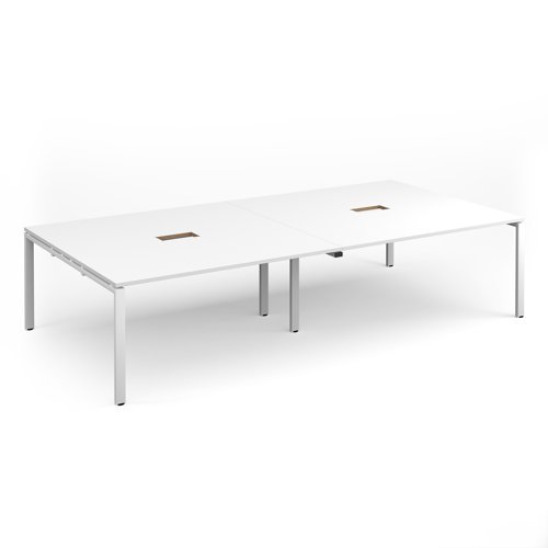 Adapt rectangular boardroom table 3200mm x 1600mm with 2 cutouts 272mm x 132mm - white frame White Top - EBT3216-CO-WH-WH