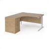 Maestro 25 left hand ergonomic desk 1400mm with white cantilever frame and desk high pedestal - Kendal Oak - EBWH14LKO