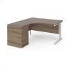 Maestro 25 left hand ergonomic desk 1400mm with white cantilever frame and desk high pedestal - Nebraska Oak - EBWH14LNO