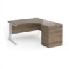 Maestro 25 right hand ergonomic desk 1400mm with white cantilever frame and desk high pedestal - Nebraska Oak - EBWH14RNO