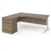 Maestro 25 left hand ergonomic desk 1800mm with white cantilever frame and desk high pedestal - Nebraska Oak - EBWH18LNO