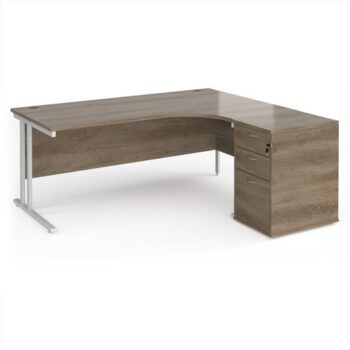 Maestro 25 right hand ergonomic desk 1800mm with white cantilever frame and desk high pedestal - Nebraska Oak - EBWH18RNO