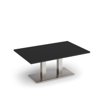 Eros rectangular coffee table with flat brushed steel rectangular base and twin uprights 1200mm x 800mm - Black - ECR1200-BS-BK