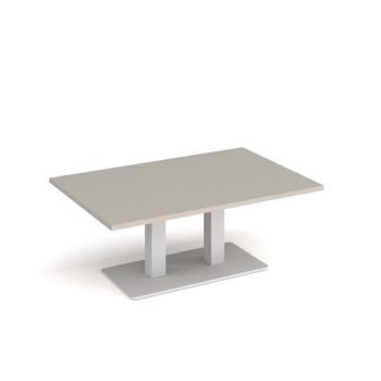 Eros rectangular coffee table with flat white rectangular base and twin uprights 1200mm x 800mm - Light Grey - ECR1200-WH-LG