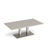 Eros rectangular coffee table with flat brushed steel rectangular base and twin uprights 1400mm x 800mm -Light Grey - ECR1400-BS-LG