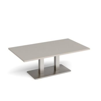 Eros rectangular coffee table with flat brushed steel rectangular base and twin uprights 1400mm x 800mm -Light Grey - ECR1400-BS-LG