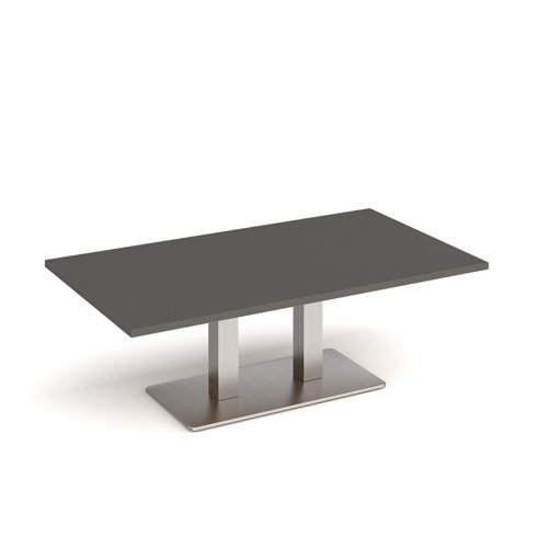 Eros rectangular coffee table with flat brushed steel rectangular base and twin uprights 1400mm x 800mm - Onyx Grey - ECR1400-BS-OG