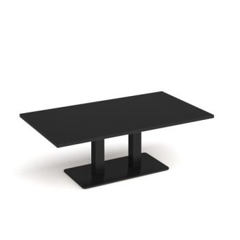 Eros rectangular coffee table with flat black rectangular base and twin uprights 1400mm x 800mm - Black - ECR1400-K-BK