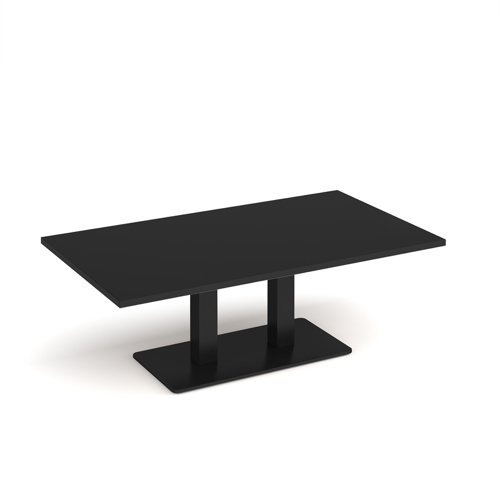 Eros rectangular coffee table with flat black rectangular base and twin uprights 1400mm x 800mm - Black - ECR1400-K-BK