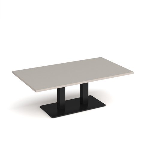 Eros rectangular coffee table with flat black rectangular base and twin uprights 1400mm x 800mm - Light Grey - ECR1400-K-LG