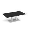 Eros rectangular coffee table with flat white rectangular base and twin uprights 1400mm x 800mm - Black - ECR1400-WH-BK