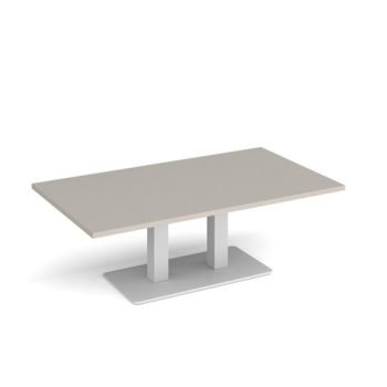 Eros rectangular coffee table with flat white rectangular base and twin uprights 1400mm x 800mm - Light Grey - ECR1400-WH-LG