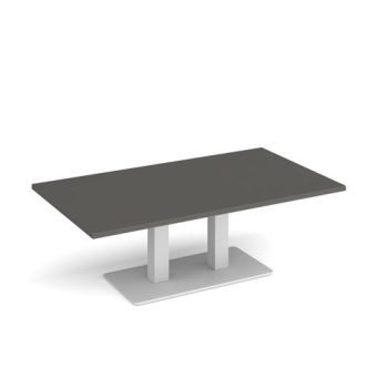 Eros rectangular coffee table with flat white rectangular base and twin uprights 1400mm x 800mm - Onyx Grey - ECR1400-WH-OG
