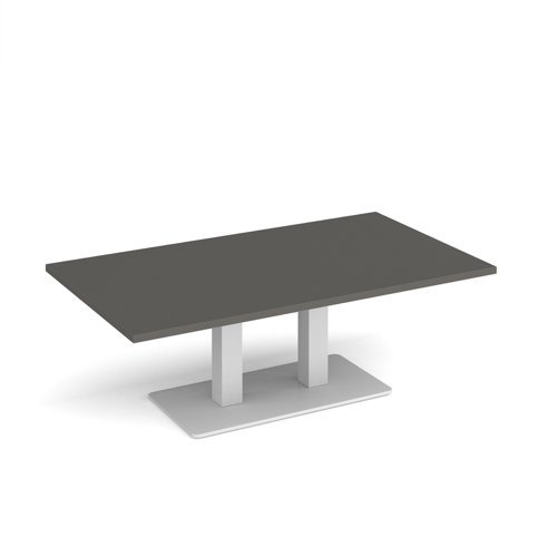 Eros rectangular coffee table with flat white rectangular base and twin uprights 1400mm x 800mm - Onyx Grey - ECR1400-WH-OG
