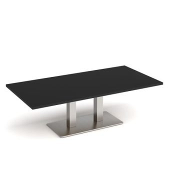 Eros rectangular coffee table with flat brushed steel rectangular base and twin uprights 1600mm x 800mm - Black - ECR1600-BS-BK