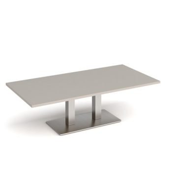 Eros rectangular coffee table with flat brushed steel rectangular base and twin uprights 1600mm x 800mm - Light Grey - ECR1600-BS-LG