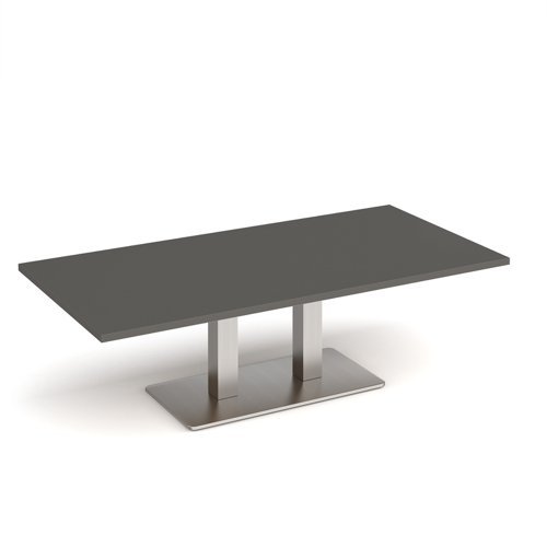 Eros rectangular coffee table with flat brushed steel rectangular base and twin uprights 1600mm x 800mm - Onyx Grey - ECR1600-BS-OG