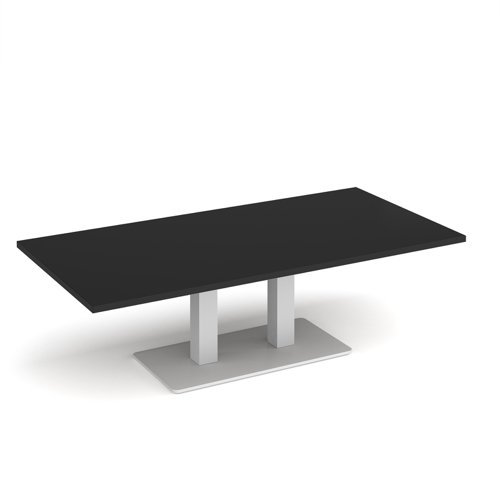 Eros rectangular coffee table with flat white rectangular base and twin uprights 1600mm x 800mm - Black - ECR1600-WH-BK