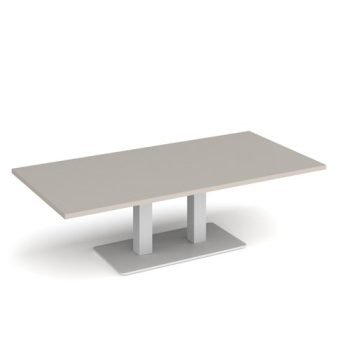 Eros rectangular coffee table with flat white rectangular base and twin uprights 1600mm x 800mm - Light Grey - ECR1600-WH-LG