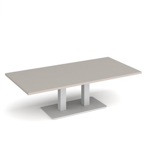 Eros rectangular coffee table with flat white rectangular base and twin uprights 1600mm x 800mm - Light Grey - ECR1600-WH-LG