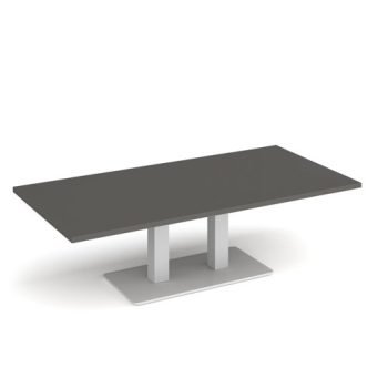 Eros rectangular coffee table with flat white rectangular base and twin uprights 1600mm x 800mm - Onyx Grey - ECR1600-WH-OG