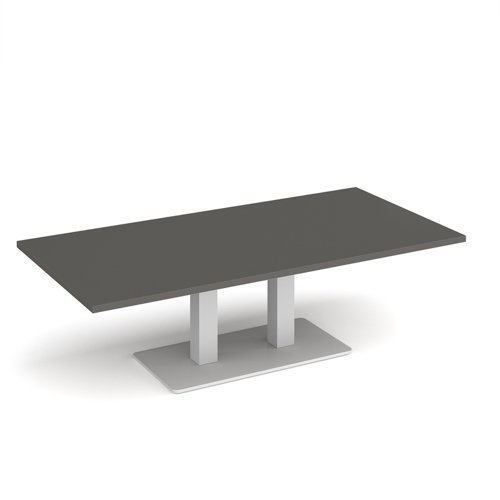 Eros rectangular coffee table with flat white rectangular base and twin uprights 1600mm x 800mm - Onyx Grey - ECR1600-WH-OG