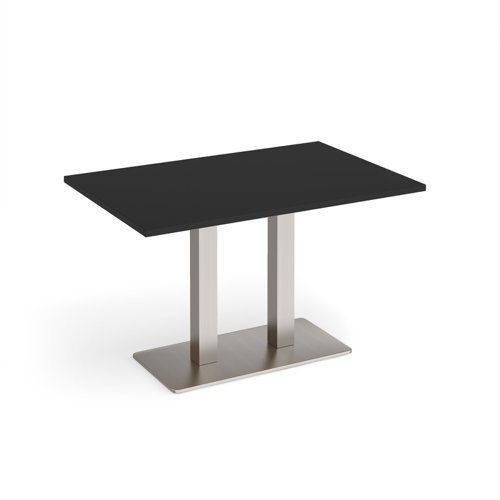 Eros rectangular dining table with flat brushed steel rectangular base and twin uprights 1200mm x 800mm - Black - EDR1200-BS-BK