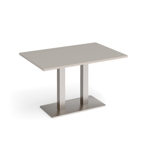 Eros rectangular dining table with flat brushed steel rectangular base and twin uprights 1200mm x 800mm - Light Grey - EDR1200-BS-LG