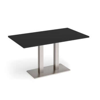 Eros rectangular dining table with flat brushed steel rectangular base and twin uprights 1400mm x 800mm - Black - EDR1400-BS-BK