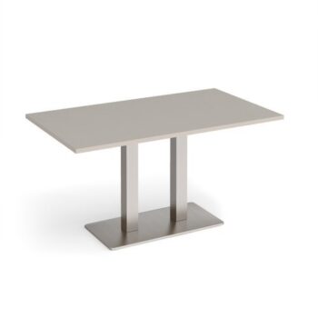 Eros rectangular dining table with flat brushed steel rectangular base and twin uprights 1400mm x 800mm - Light Grey - EDR1400-BS-LG