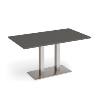 Eros rectangular dining table with flat brushed steel rectangular base and twin uprights 1400mm x 800mm - Onyx Grey - EDR1400-BS-OG