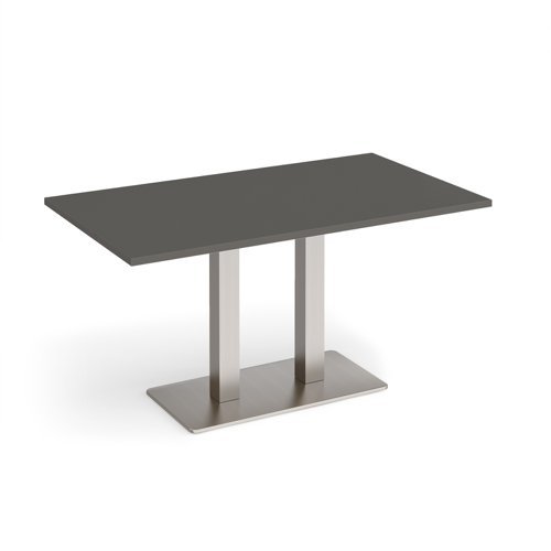 Eros rectangular dining table with flat brushed steel rectangular base and twin uprights 1400mm x 800mm - Onyx Grey - EDR1400-BS-OG