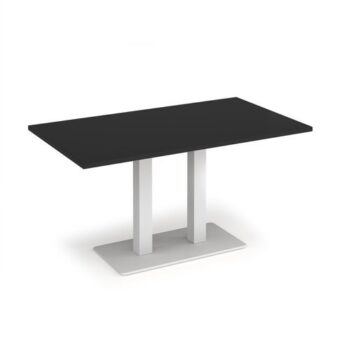 Eros rectangular dining table with flat white rectangular base and twin uprights 1400mm x 800mm - Black - EDR1400-WH-BK