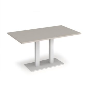 Eros rectangular dining table with flat white rectangular base and twin uprights 1400mm x 800mm -Light Grey - EDR1400-WH-LG